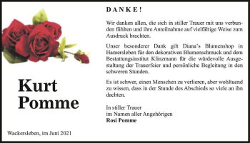 Traueranzeige von Kurt Pomme  von Magdeburger Volksstimme