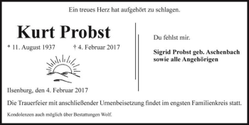 Traueranzeige von Kurt Probst  von Magdeburger Volksstimme