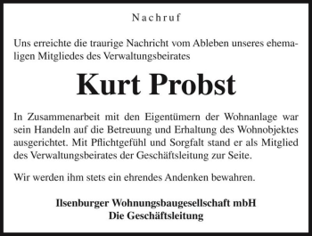 Traueranzeige von Kurt Probst  von Magdeburger Volksstimme