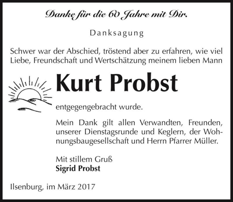  Traueranzeige für Kurt Probst  vom 04.03.2017 aus Magdeburger Volksstimme