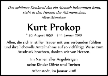 Traueranzeige von Kurt Prokop  von Magdeburger Volksstimme