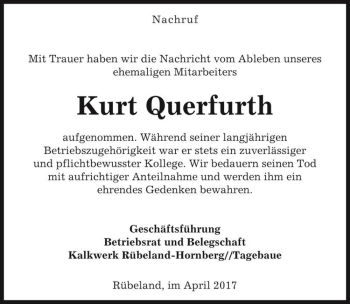 Traueranzeige von Kurt Querfurth  von Magdeburger Volksstimme