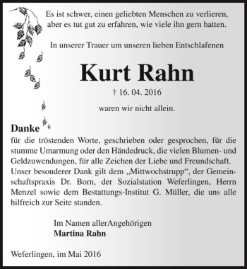 Traueranzeige von Kurt Rahn  von Magdeburger Volksstimme