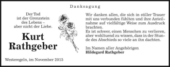 Traueranzeige von Kurt Rathgeber  von Magdeburger Volksstimme