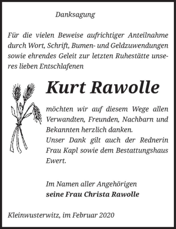 Traueranzeige von Kurt Rawolle  von Magdeburger Volksstimme