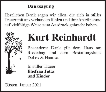 Traueranzeige von Kurt Reinhardt  von Magdeburger Volksstimme