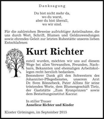 Traueranzeige von Kurt Richter  von Magdeburger Volksstimme