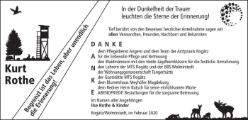 Traueranzeige von Kurt Rothe  von Magdeburger Volksstimme