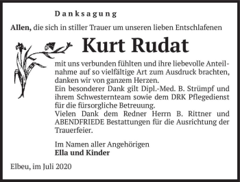 Traueranzeige von Kurt Rudat  von Magdeburger Volksstimme
