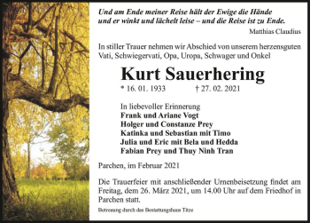Traueranzeige von Kurt Sauerhering  von Magdeburger Volksstimme