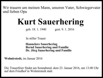 Traueranzeige von Kurt Sauerhering  von Magdeburger Volksstimme