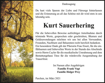 Traueranzeige von Kurt Sauerhering  von Magdeburger Volksstimme