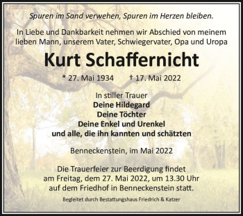 Traueranzeige von Kurt Schaffernicht  von Magdeburger Volksstimme