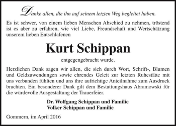 Traueranzeige von Kurt Schippan  von Magdeburger Volksstimme
