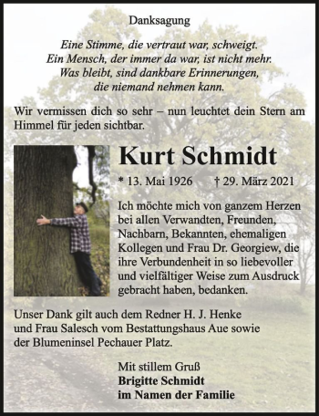 Traueranzeige von Kurt Schmidt  von Magdeburger Volksstimme