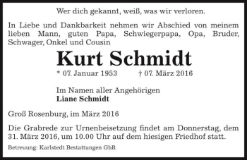 Traueranzeige von Kurt Schmidt  von Magdeburger Volksstimme