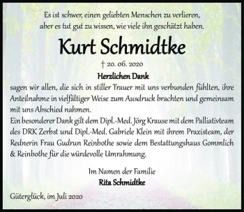 Traueranzeige von Kurt Schmidtke  von Magdeburger Volksstimme