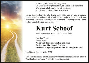 Traueranzeige von Kurt Schoof  von Magdeburger Volksstimme