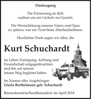 Traueranzeige von Kurt Schuchardt  von Magdeburger Volksstimme