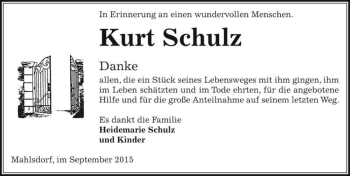 Traueranzeige von Kurt Schulz  von Magdeburger Volksstimme