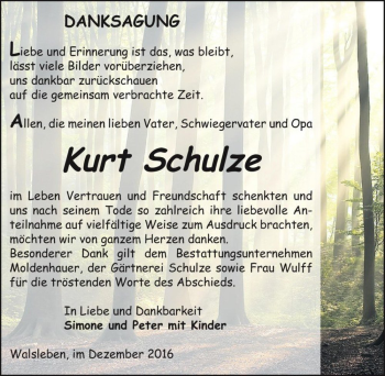 Traueranzeige von Kurt Schulze  von Magdeburger Volksstimme