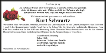 Traueranzeige von Kurt Schwartz  von Magdeburger Volksstimme