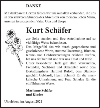 Traueranzeige von Kurt Schäfer  von Magdeburger Volksstimme