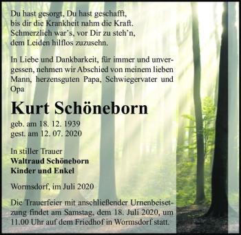 Traueranzeige von Kurt Schöneborn  von Magdeburger Volksstimme
