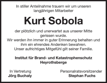 Traueranzeige von Kurt Sobola  von Magdeburger Volksstimme