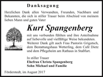 Traueranzeige von Kurt Spangenberg  von Magdeburger Volksstimme