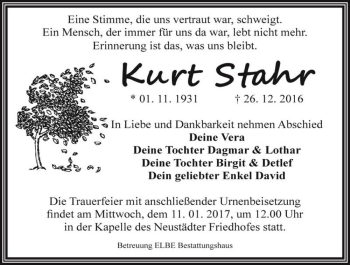 Traueranzeige von Kurt Stahr  von Magdeburger Volksstimme