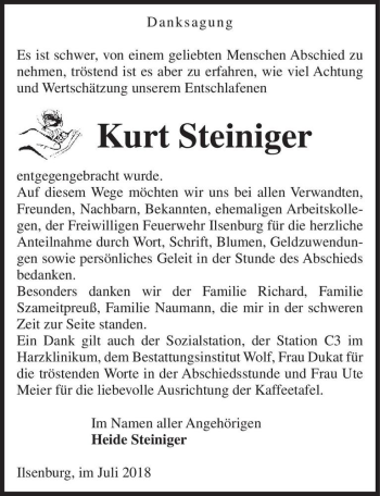 Traueranzeige von Kurt Steiniger  von Magdeburger Volksstimme