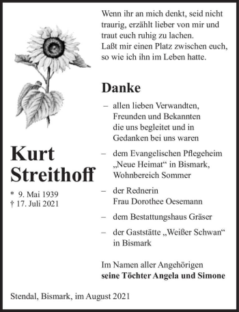 Traueranzeige von Kurt Streithoff  von Magdeburger Volksstimme