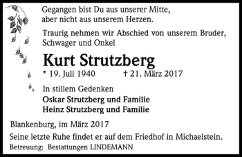 Traueranzeige von Kurt Strutzberg  von Magdeburger Volksstimme
