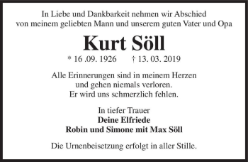Traueranzeige von Kurt Söll  von Magdeburger Volksstimme