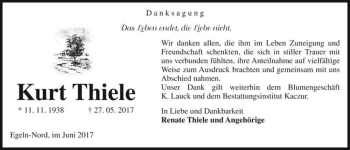 Traueranzeige von Kurt Thiele  von Magdeburger Volksstimme