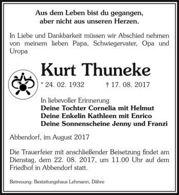 Traueranzeige von Kurt Thuneke  von Magdeburger Volksstimme