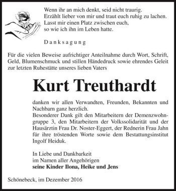 Traueranzeige von Kurt Treuthardt  von Magdeburger Volksstimme