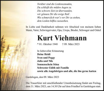 Traueranzeige von Kurt Viehmann  von Magdeburger Volksstimme