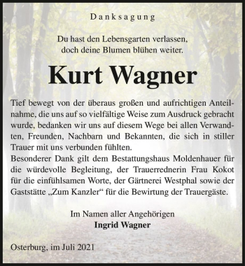 Traueranzeige von Kurt Wagner  von Magdeburger Volksstimme