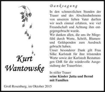 Traueranzeige von Kurt Wantowske  von Magdeburger Volksstimme