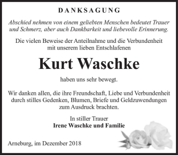 Traueranzeige von Kurt Waschke  von Magdeburger Volksstimme