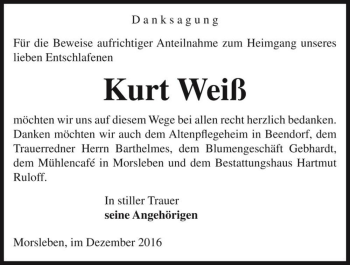 Traueranzeige von Kurt Weiß  von Magdeburger Volksstimme