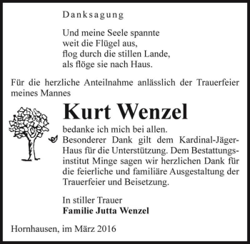 Traueranzeige von Kurt Wenzel  von Magdeburger Volksstimme