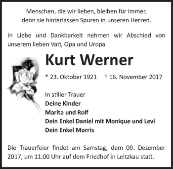Traueranzeige von Kurt Werner  von Magdeburger Volksstimme