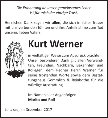Traueranzeige von Kurt Werner  von Magdeburger Volksstimme