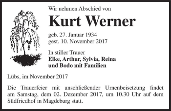 Traueranzeige von Kurt Werner  von Magdeburger Volksstimme