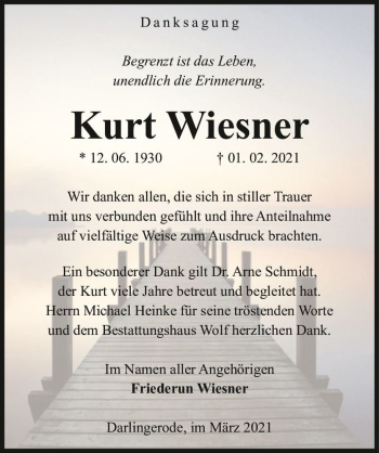 Traueranzeige von Kurt Wiesner  von Magdeburger Volksstimme