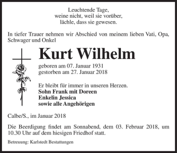 Traueranzeige von Kurt Wilhelm  von Magdeburger Volksstimme