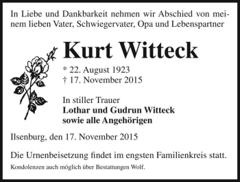 Traueranzeige von Kurt Witteck  von Magdeburger Volksstimme
